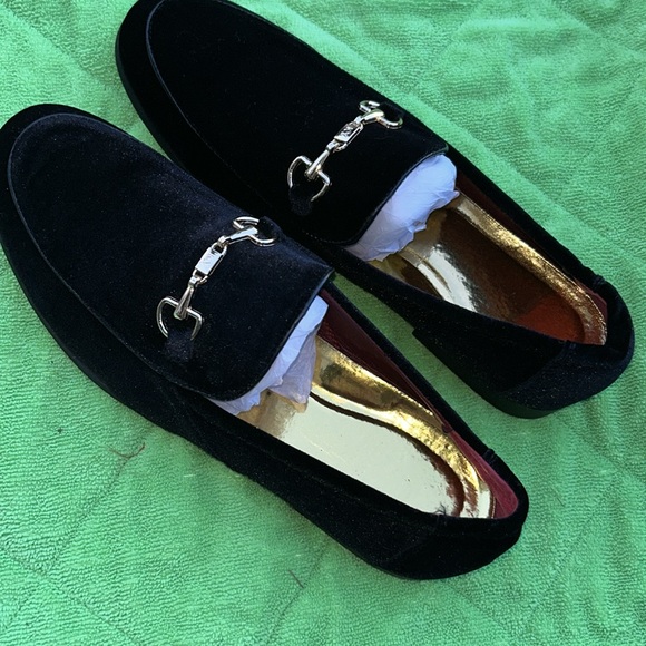 GORGEOUS MENS KY BLACK VELOUR RED BOTTOM SHOES SZ 10